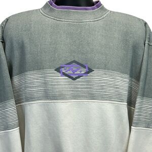 Vintage 90s Layered Look Sweatshirt Gray Long Sleeve Striped Unisex L Large